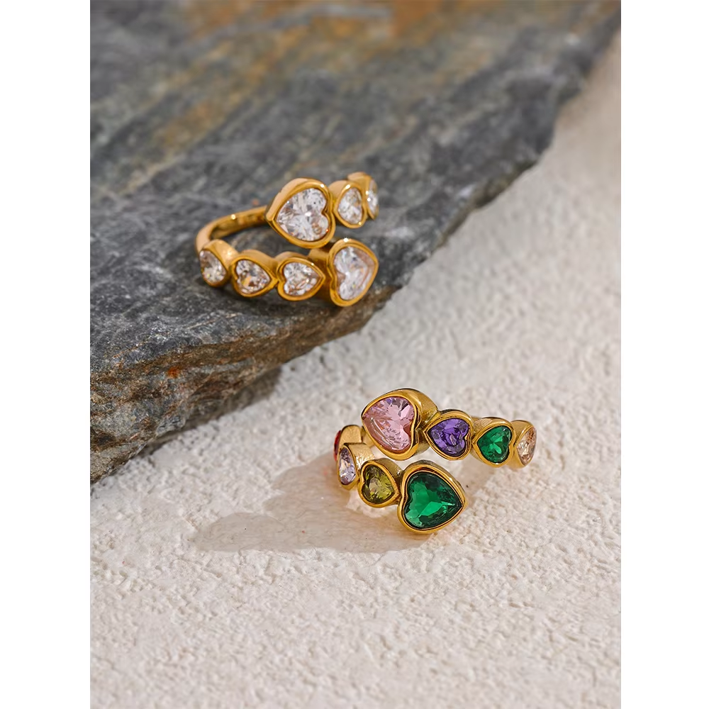Hearts That Sparkle - A Dainty Gold Ring with Cascading Hearts