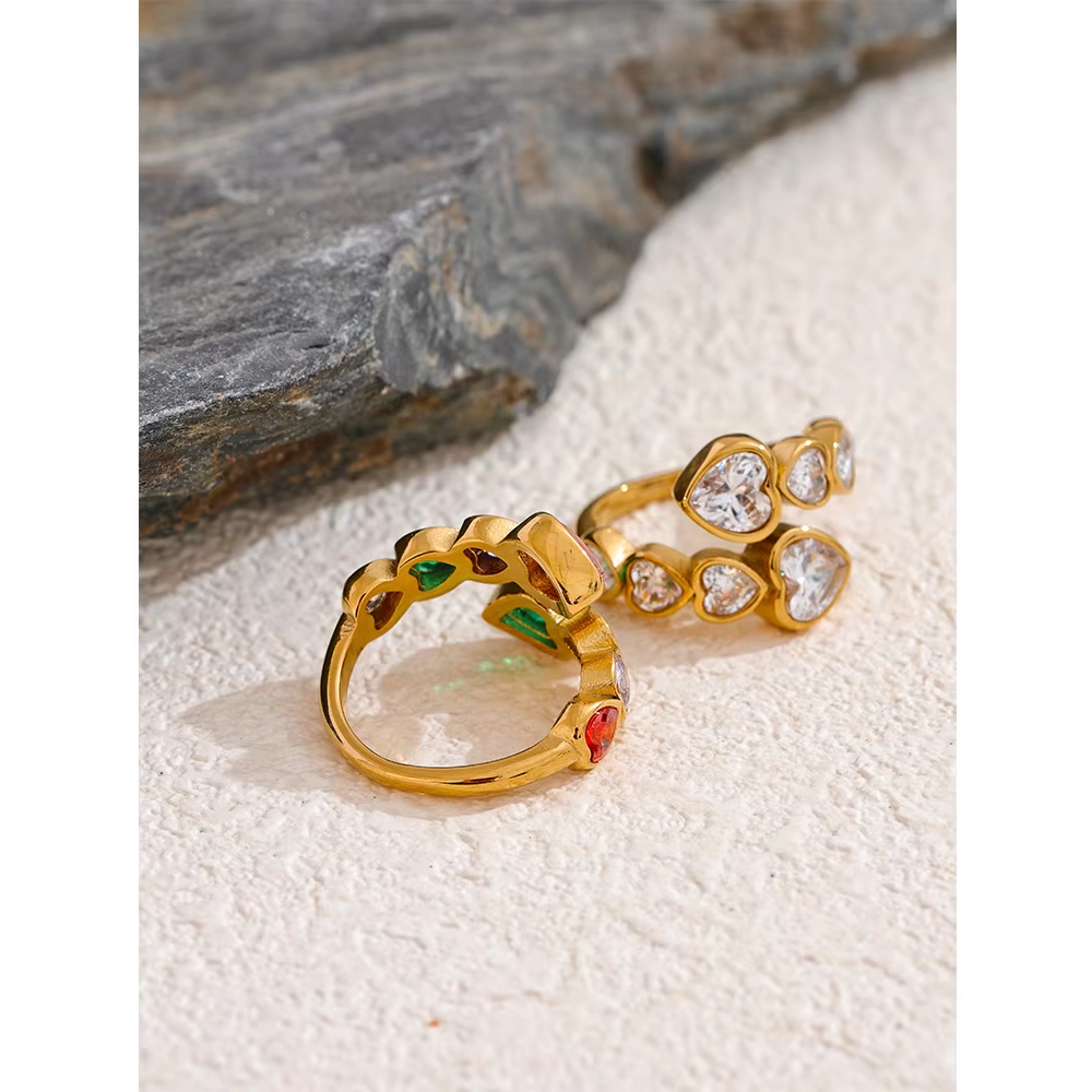 Hearts That Sparkle - A Dainty Gold Ring with Cascading Hearts