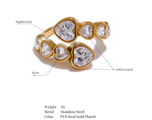 Hearts That Sparkle - A Dainty Gold Ring with Cascading Hearts