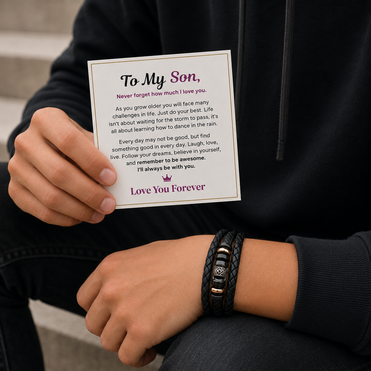 For Son  - I Will Always Be With You - Personalized Double Row Bracelet