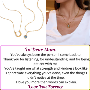 Gift for Mum - Eternal Bond Double Pendant Necklace - Gold Ring and Blue Resin Pendant