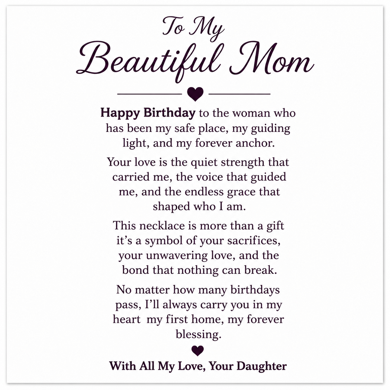 Happy Birthday Mom Close to My Heart Necklace - You’re our heart