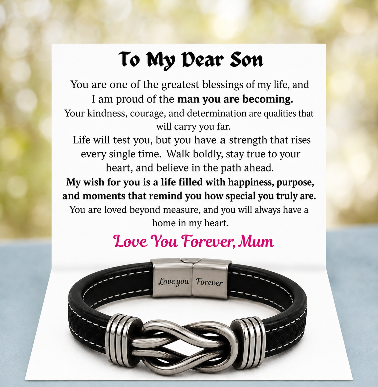Mother and Son – Bold Steps Infinity Bracelet Engraved Love You Forever - Vintage Finish