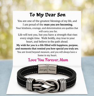 Mother and Son – Bold Steps Infinity Bracelet Engraved Love You Forever - Vintage Finish