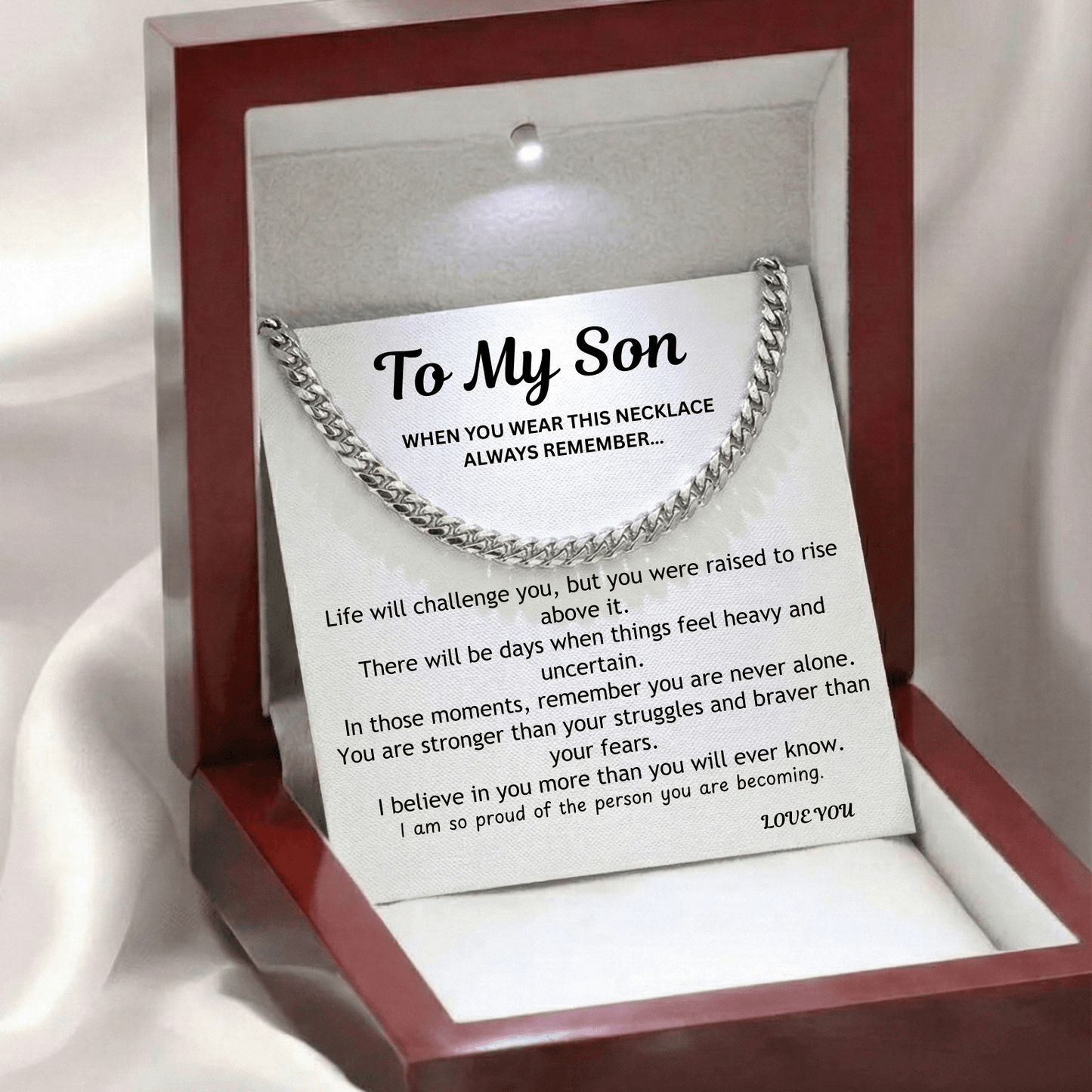 To My Son - Always With You - Strength and  Protection Cuban Chain Necklace