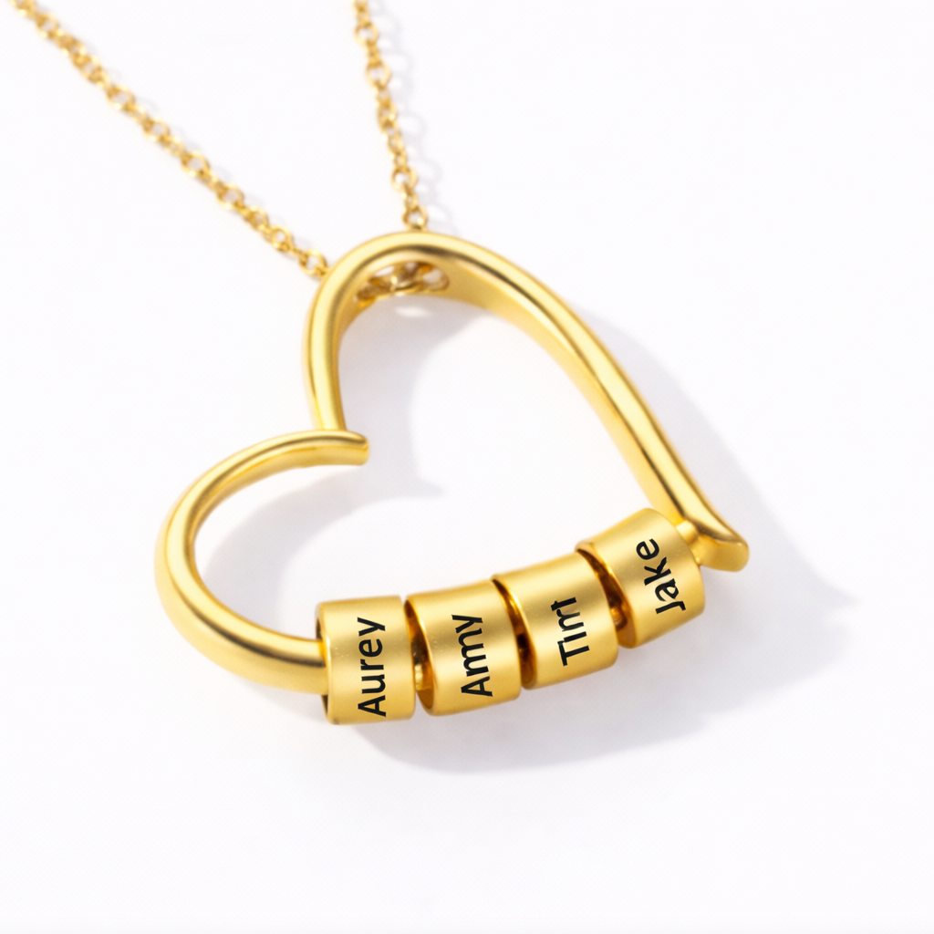 To My Wife – Engraved Heart Beads Charm Necklace
