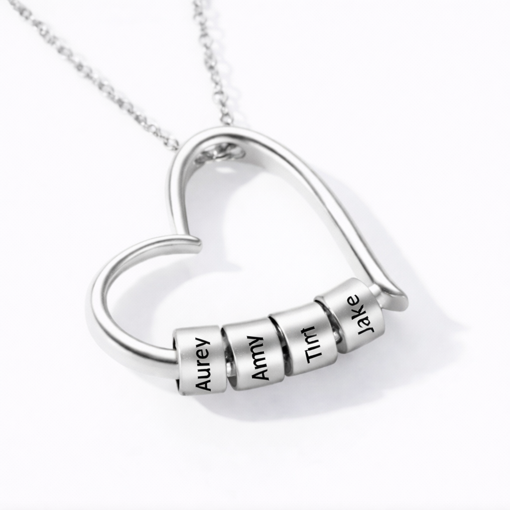 To My Wife – Engraved Heart Beads Charm Necklace